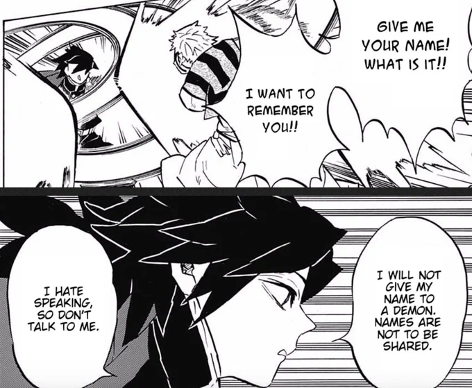 Giyuu with Akaza     Also Giyuu but 
                                      with Shinobu
"I hate talking so         "I like you so 
  don't bother me"       you can stay
                                       also let's talk 
                                         pillar stuff" 