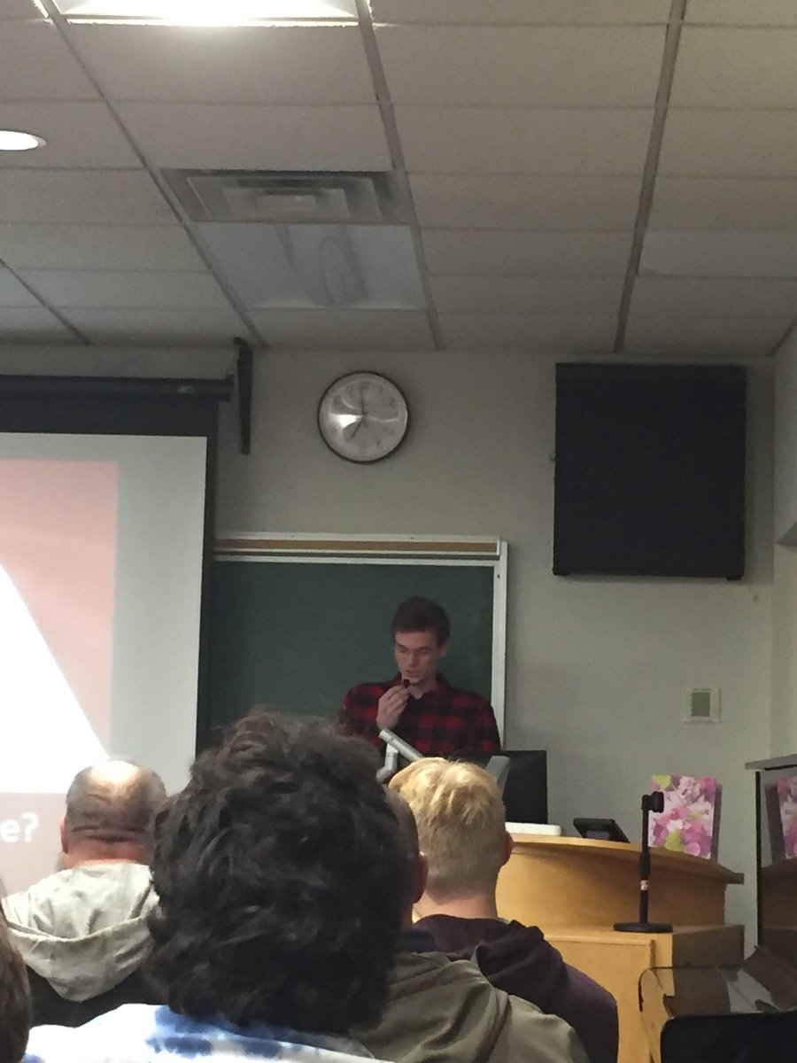 So proud of my German exchange student, Johannes, presenting his 1 min reflection as part of the <a href="/algomareads/">algomareads</a> class <a href="/AlgomaU/">Algoma University</a> tonight. Embracing the author and the holocaust survivor, Max Eisen, after his presentation was priceless ‘ <a href="/alice_ridout/">Alice Ridout</a>