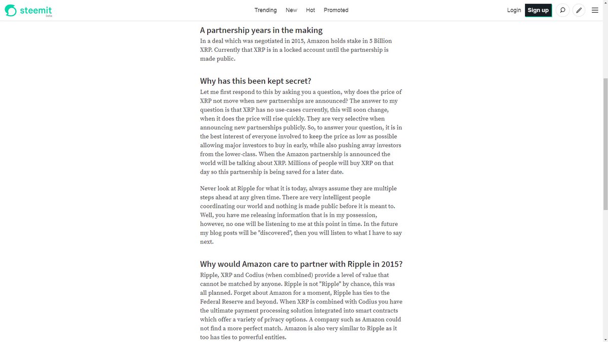 9/ Kendra Hill claimed a Ripple & Amazon partnership before Asheesh Birla’s famous cough. According to her, a 2015 deal gave Amazon a stake in 5 billion XRP. This partnership was to be announced by March 2019