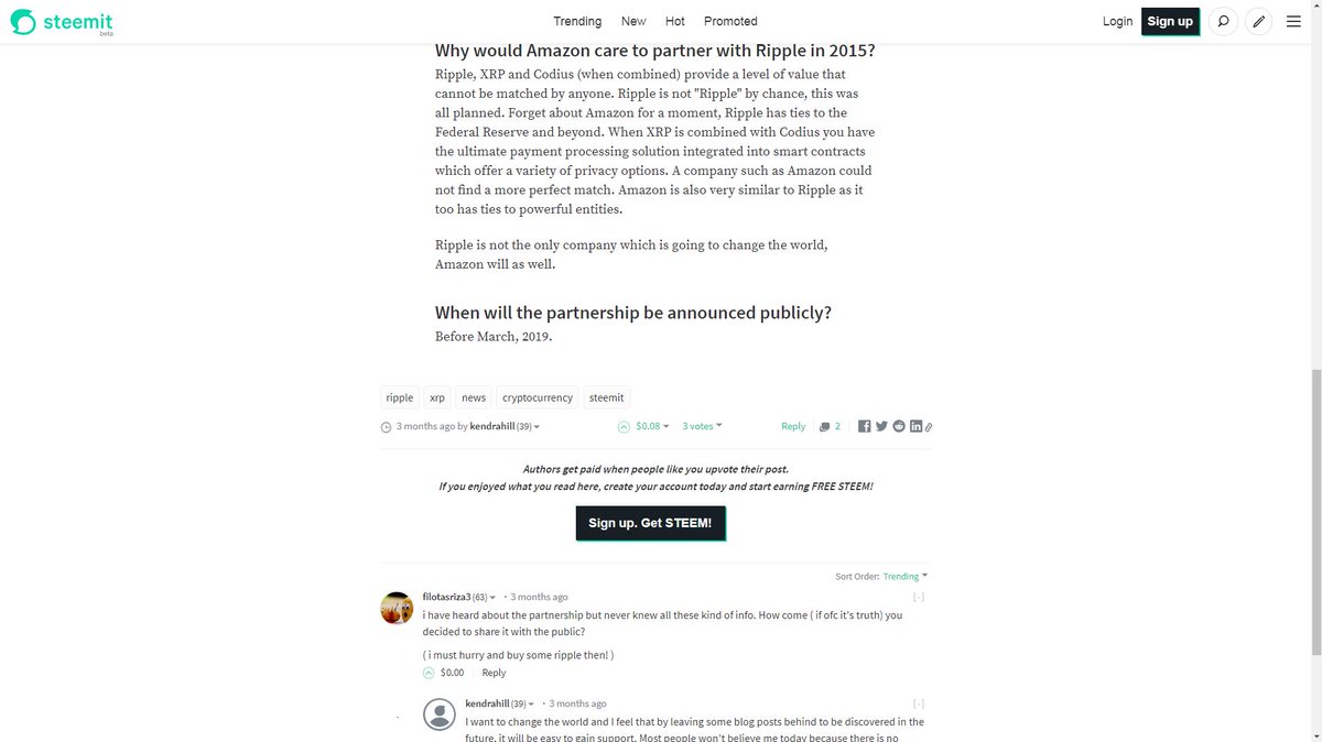 9/ Kendra Hill claimed a Ripple & Amazon partnership before Asheesh Birla’s famous cough. According to her, a 2015 deal gave Amazon a stake in 5 billion XRP. This partnership was to be announced by March 2019