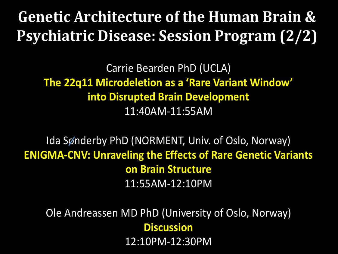 PTenigma's tweet photo. (2/2) - ...with hot-off-the-press updates on worldwide studies of common and rare genetic variants, how they affect the human brain, and how they increase or reduce our risk for disease - #WCPG2019 #GWAS #PGC #enigmabrains #NORMENT https://t.co/fr94GppXgR