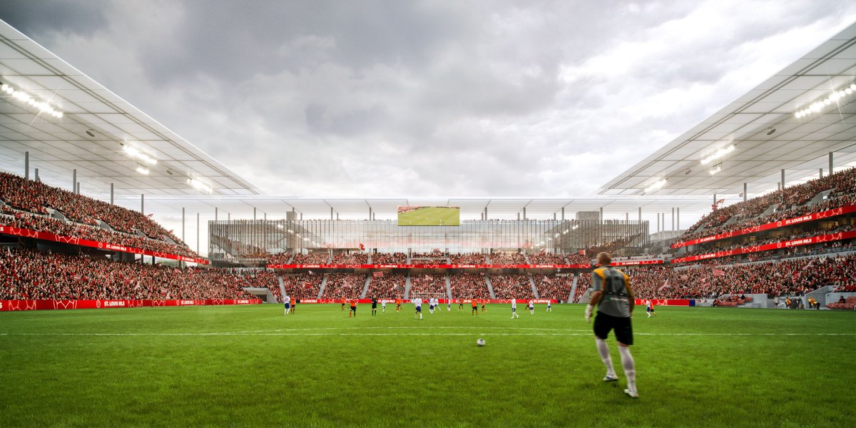 Ben_Fred's tweet photo. NEWS at @STLToday: Here are final stadium renderings for the St. Louis #MLS stadium. #MLS4TheLou ownership group will own stadium (north of Market) and land. Stadium, practice fields, training facility all downtown. Details/context with @jacobbarker: https://t.co/x96GIC8J3V https://t.co/vgosYDEwqw