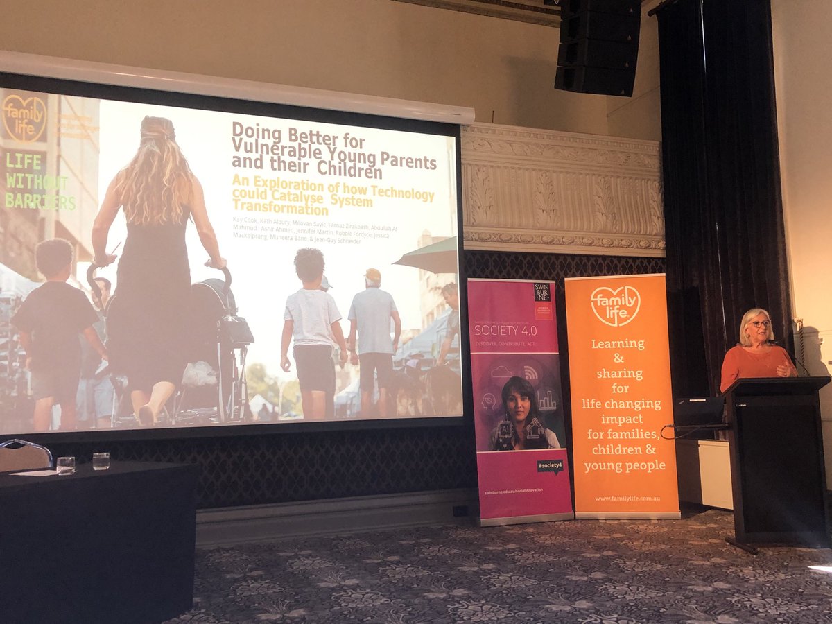 NicoletteBarn's tweet photo. ⁦⁦@JoCavanaghAU⁩ introducing hot off the press study ‘Doing better for Vulnerable Young Parents and their Children’ in collaboration - using tech for societal transformation, with ⁦@Swinburne⁩ ⁦@LWBAustralia⁩ #familylife @Krupa_UMyers⁩ ⁦@KRitchie⁩ https://t.co/4lUP0lVykj