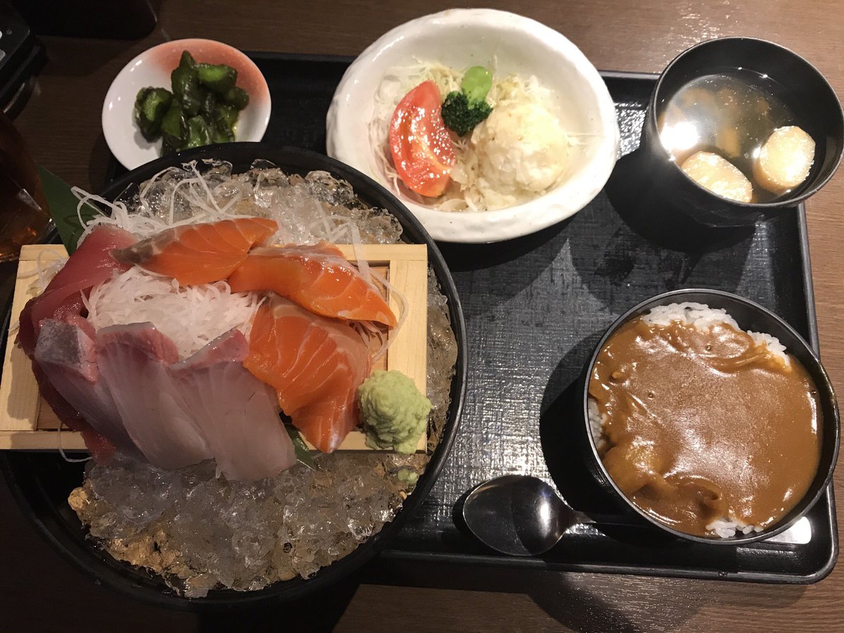 ｇｅｎｋｉ I Am 酒かす No Twitter ランチ はなの舞 品川港南口店 お刺身ランチ カレー カレーが食べ放題 笑 お刺身は かんぱち マグロ サーモン お味噌とサラダ カレー食べ放題 はなの舞 品川駅港南口