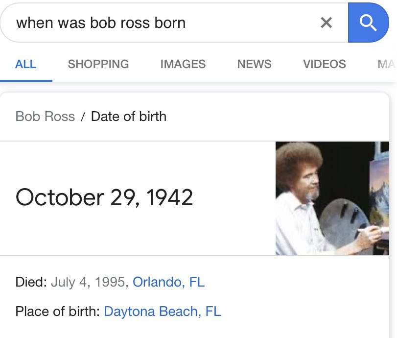 Happy birthday, bob ross. what a happy little accident you were. 