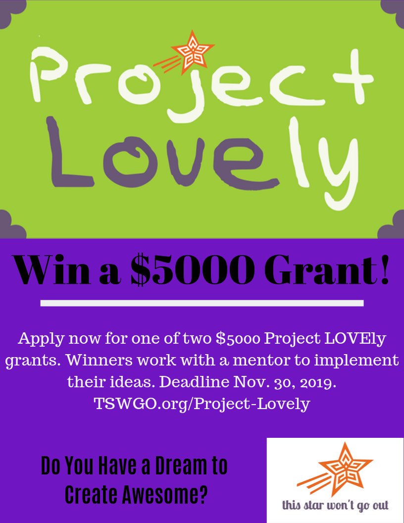 tswgo's tweet photo. Did you know that now, through November 30th, you can apply for a $5000 grant at #TSWGO's #ProjectLOVEly? Submit YOUR proposal for making the world a more awesome place! 
https://t.co/JsLwexsjF0

#ProjectLOVEly #EsthersLegacy https://t.co/JbnEuZdbJx