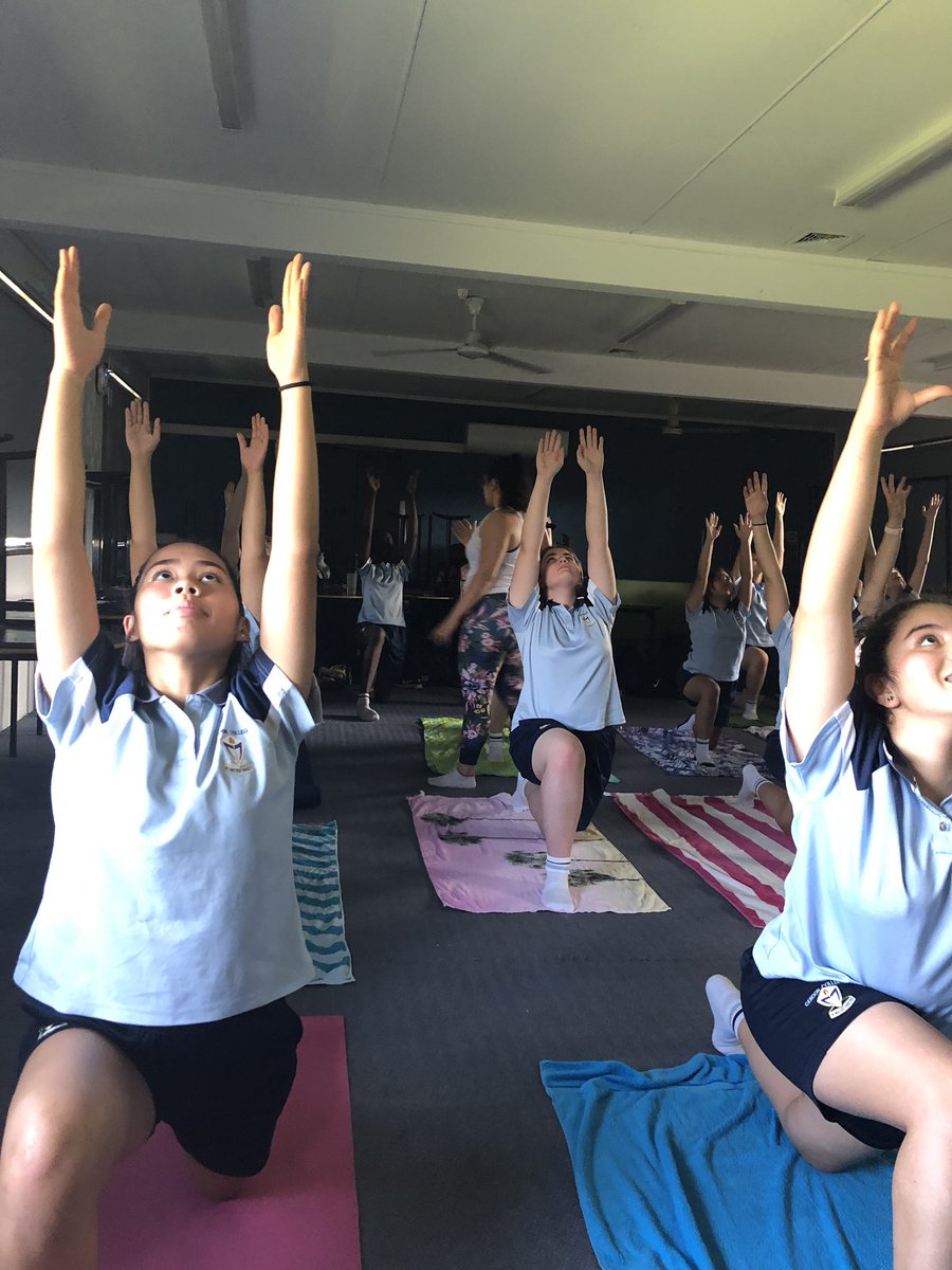 CerdonCollege's tweet photo. Year 9 #PAS students step up their game with a morning practice of beginners #poweryoga 🧘🏻‍♀️ the class was run by Miss Kadry and designed to increase #flexibility, build #strength and improve #alignment ✌🏼#firelogpose #namaste https://t.co/OFoXxASx1R