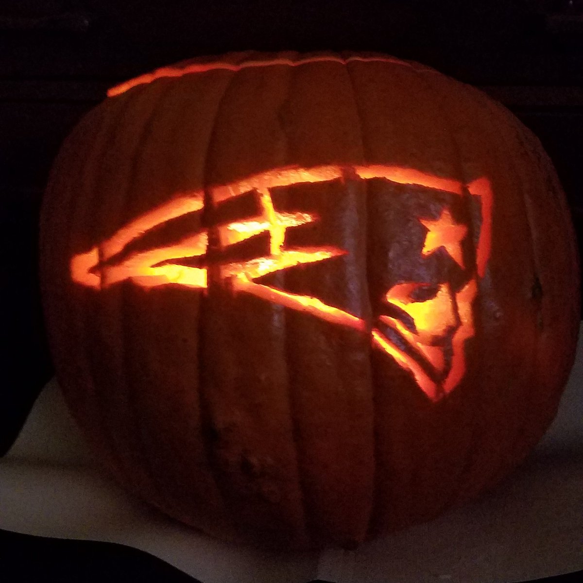 Lost my buddy 2 weeks ago & his son turns 20 tomorrow. Carved a Patriots pumpkin for him. #RIPRich #GotYourBack