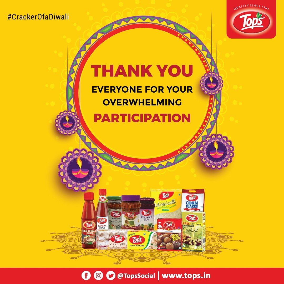 We are overwhelmed with your participation in #CrackerOfaDiwali Contest. We will be announcing the winners soon. Stay tuned.
.
.
#TopsSocial #Contest #CrackerOfaDiwali #DiwaliContest #DiwaliSpecial #FestiveSeason #FestivalFun #WinPrizes