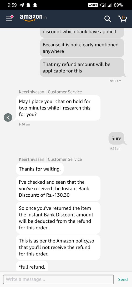 avnig9's tweet photo. @amazonIN Don't you think you should mention clearly that your refund amount will be applicable for instant bank discount at the time of product returning only? #AmazonGreatIndianFestival #disappointed https://t.co/UYp2t3UGKv