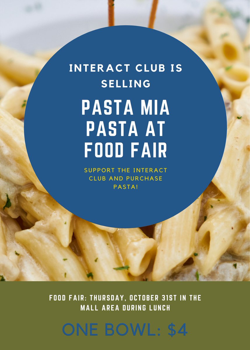 nshsinteract_'s tweet image. Food Fair is THIS THURSDAY! Support our club by purchasing a warm bowl of pasta! It’s a win-win for both your tummy and the club. 😋💙💛