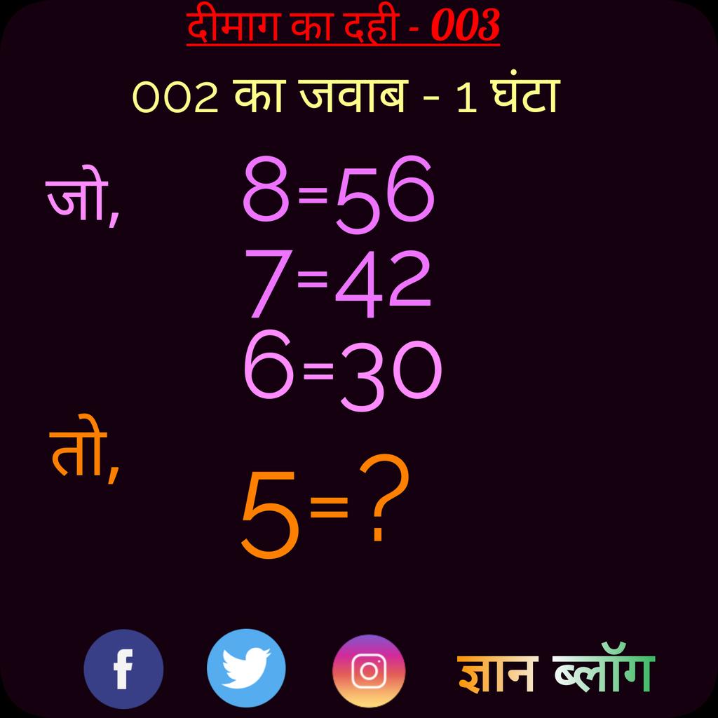 gnanblog's tweet image. लेवल - 3 (बेजिक)
#hindipuzzle #dimagkadahi #gnanblog #mathpuzzle