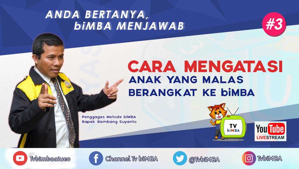 Anak semangat saat belajar di rumah, namun malas untuk berangkat ke biMBA?. Kenapa ya?.

Yuk simak pembahasan lengkapnya bersama penggagas metode biMBA Bapak Bambang Suyanto.
youtu.be/aSYvtXA5mcI