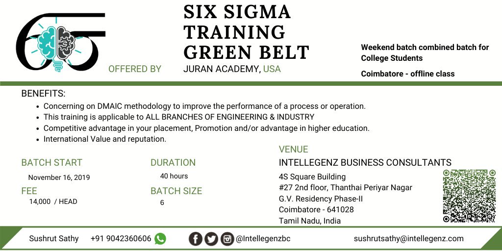 intellegenzbc's tweet photo. Six Sigma green belt workshop for 40hrs
contact: +919042360606
#sixsigma #SixSigmaCertification #sixsigmagb #studentsuccess  #SixSigmatraining
#leansystem #improvementculture #training #seminar #workshop #consultant #diduknow #leansixsigma #India #Students https://t.co/LeZ4hJsk8F