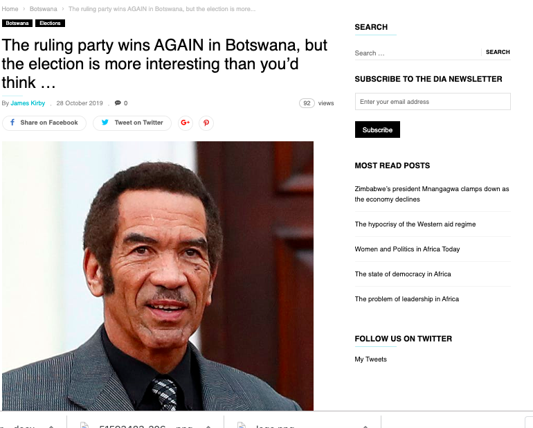 Fromagehomme's tweet image. The ruling party won again in Botswana, so what's new? Well quite a lot actually, according to @JCSKirby. Ruling party splits, an increasingly personalised form of politics, and the challenges of climate change @AfricaDemocracy #botswana #elections #khama 
democracyinafrica.org/ruling-part-wi…