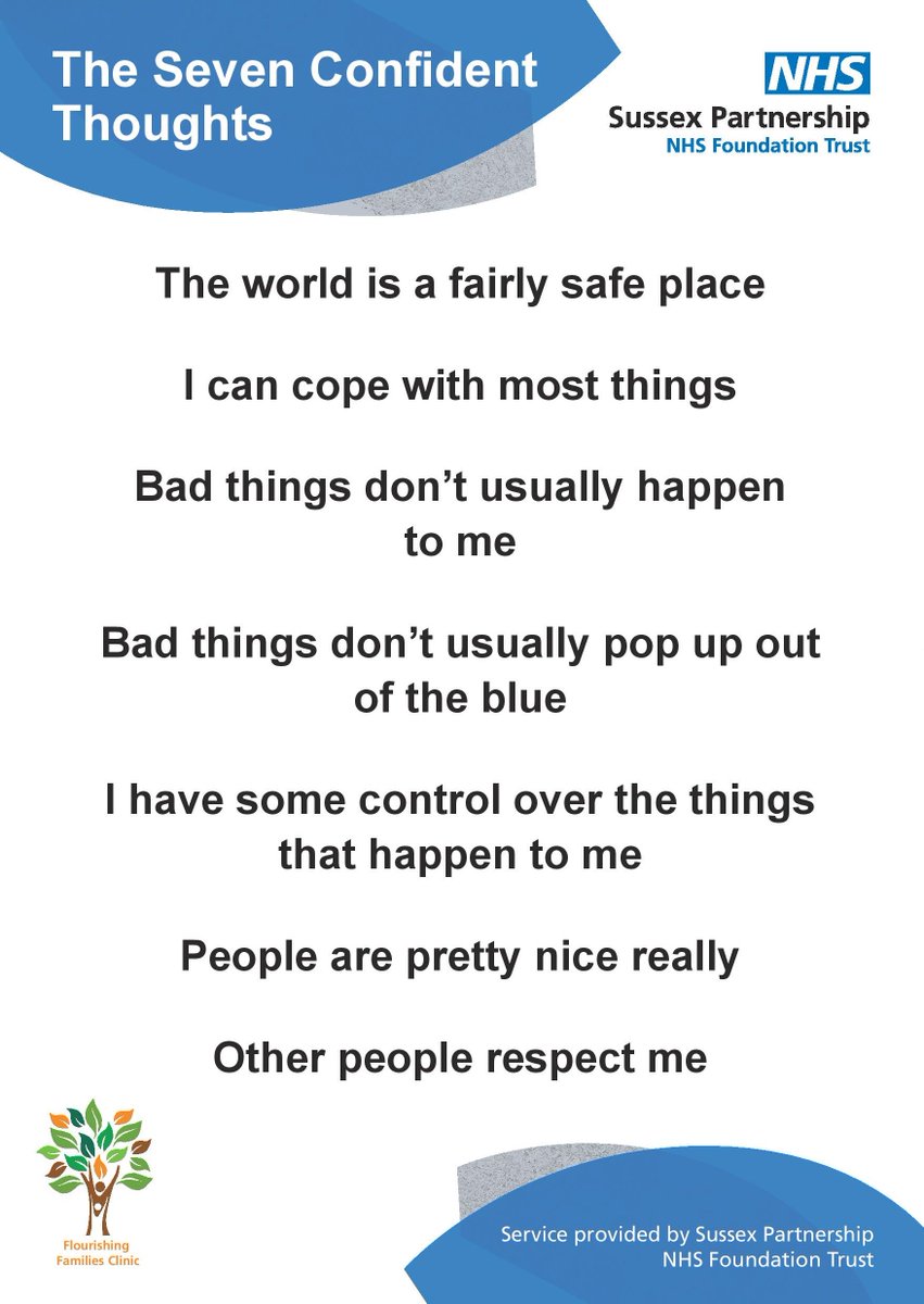 Check out our new '7 Confident Thoughts' poster! Here at <a href="/FFamilies_SPFT/">Flourishing Families Clinic</a> , we provide a toolbox for parents to use, in order to help their children develop these thoughts, despite any challenges. <a href="/Research_SPFT/">Research at Sussex Partnership NHS FT 💙</a> <a href="/withoutstigma/">SPFT - No longer in use</a>