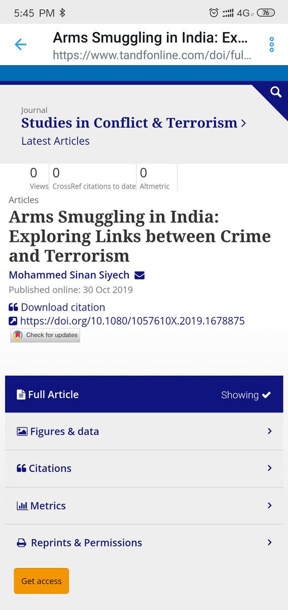 Two years since I began work on this paper on #Armssmuggling and #terrorism in #India, it finally got published in the prestigious Studies in Conflict and Terrorism . Thanks to @APerliger for his major major efforts in putting this together. (1/n)