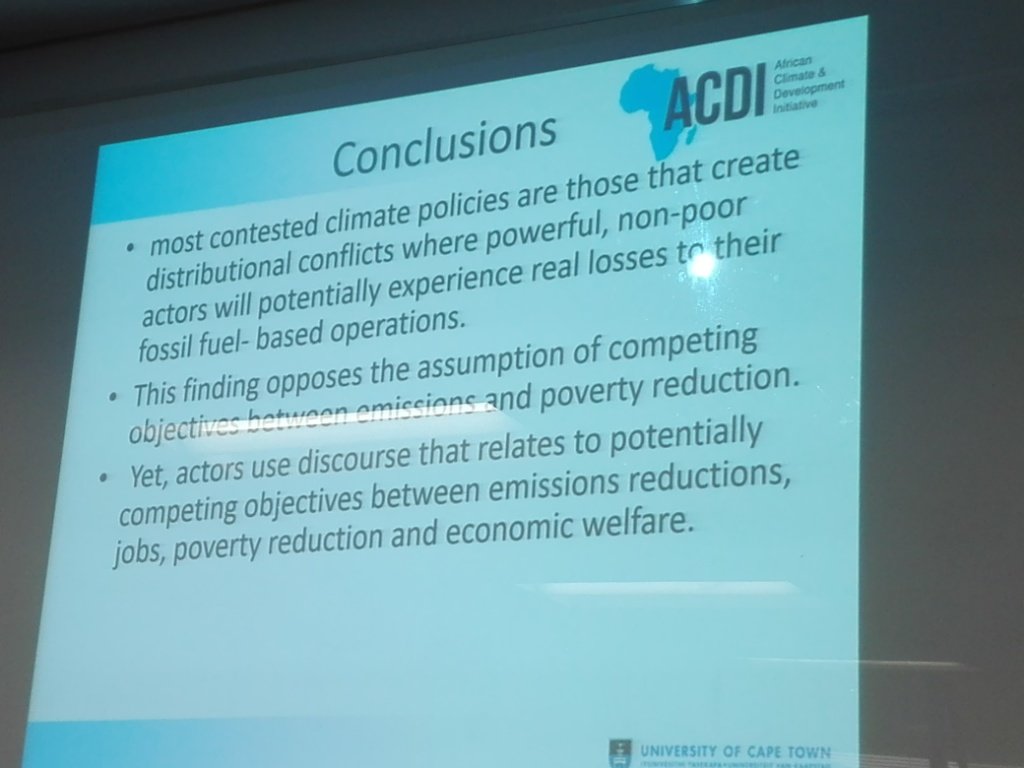 #climatechange and #poverty reduction: The most contested policies, Dr <a href="/BrittaRennkamp/">Britta</a> found, involve polices where non-poor, powerful actors stand to lose financially from their fuel-based operations <a href="/ACDI_UCT/">African Climate & Development Initiative</a> <a href="/SALDRU1/">SALDRU</a> <a href="/ARUA_ACEIR/">ARUA ACEIR</a>