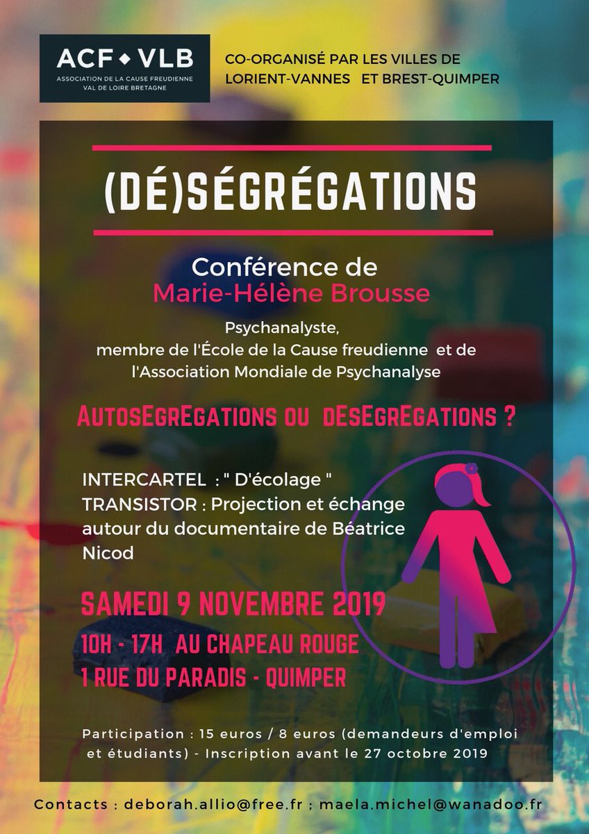 ECF_AMP's tweet photo. ACF VLB QUIMPER : " (DE)SEGREGATIONS - M-H BROUSSE - 9 NOVEMBRE @acf_vlb #intercartel #segregations #desegregations #Transistor #BeatriceNicod #Quimper #psychanalyse #autosegregations @ECFCartello https://t.co/tdJqGC8WrI