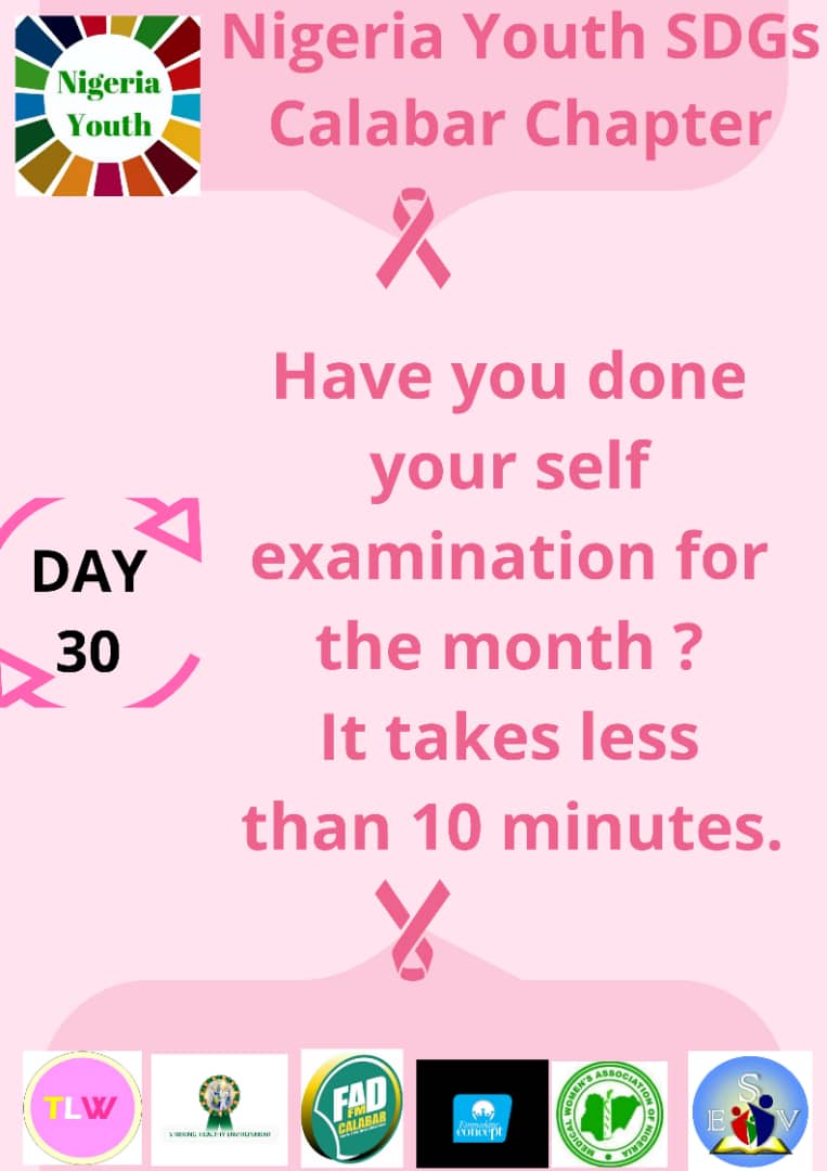 Praises26's tweet photo. Have you done your self examination yet, know today save tomorrow 
#BreastCancerAwarenessMonth
#Day30
#breastcancerawareness
#BreastCancer
#PinkMonth
#MoreThanPink
#SDG3 
#Oct_30
#KnowTodaySaveTomorrrow
@NGYouthSDGs https://t.co/17IBbbDz4N