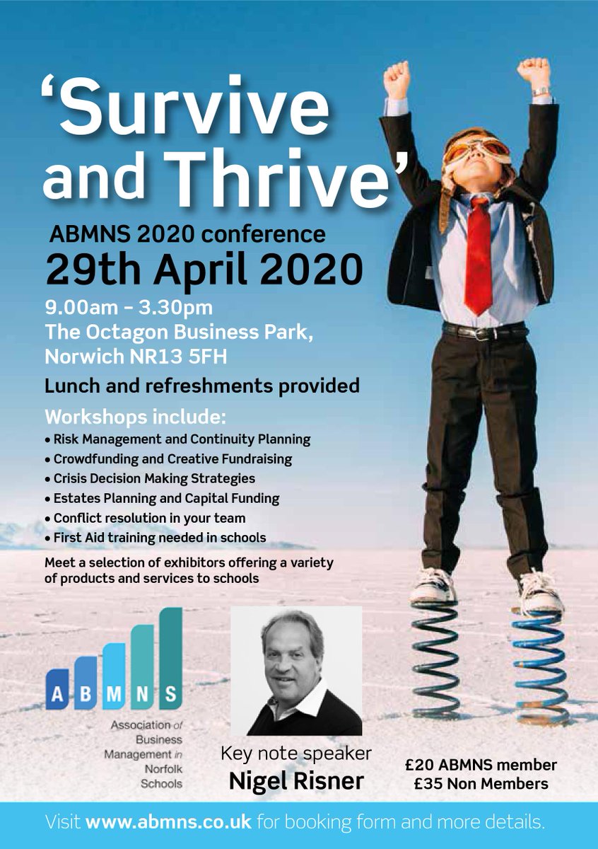 Calling all school business managers and team leaders in Norfolk schools! Your annual conference has been announced for 2020. Loads of workshops and some amazing speakers....see you there!
@jus_chameleon <a href="/Nigelrisner/">Nigel Risner Chief Zookeeper</a> <a href="/NickiiMesser/">Nickii Messer #allthegeese</a> <a href="/OctagonBarn/">Octagon Events</a>