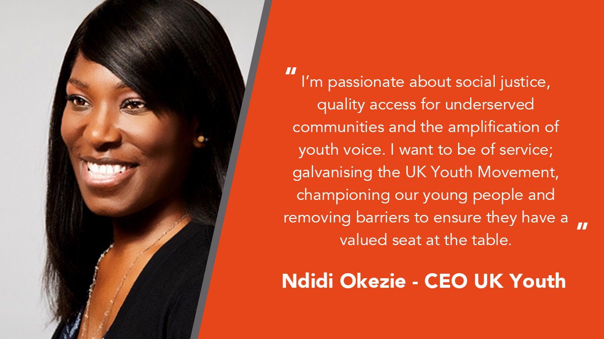 UKYouth's tweet photo. We’re excited to announce @Ndidi1st as the new CEO of UK Youth! Ndidi is deeply committed to youth work &amp; youth equality and we can’t wait to work together to ensure our ambitious future goes from strength to strength! Find out more here 👉 https://t.co/N2MX4xBEr4 https://t.co/QLpcmrGZDf