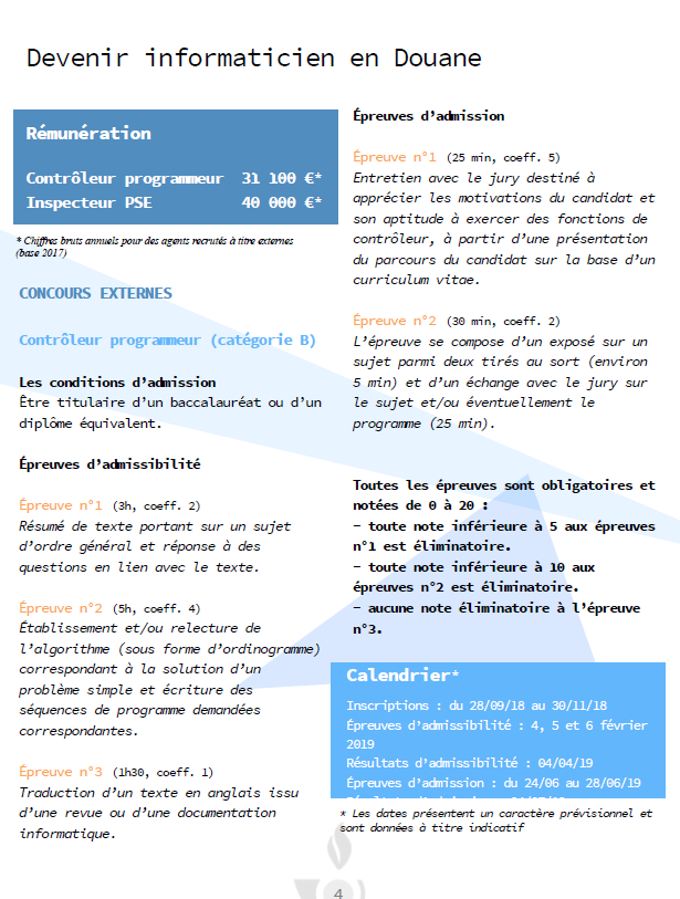 douane_france's tweet image. 📣 Ouverture du #concours de contrôleur #programmeur. 16 places sont proposées (8 en interne et 8 en externe).  Vous serez en charge d’assurer le développement et la gestion des applications #informatique. Plus de détails ici 👉douane.gouv.fr/fiche/controle…