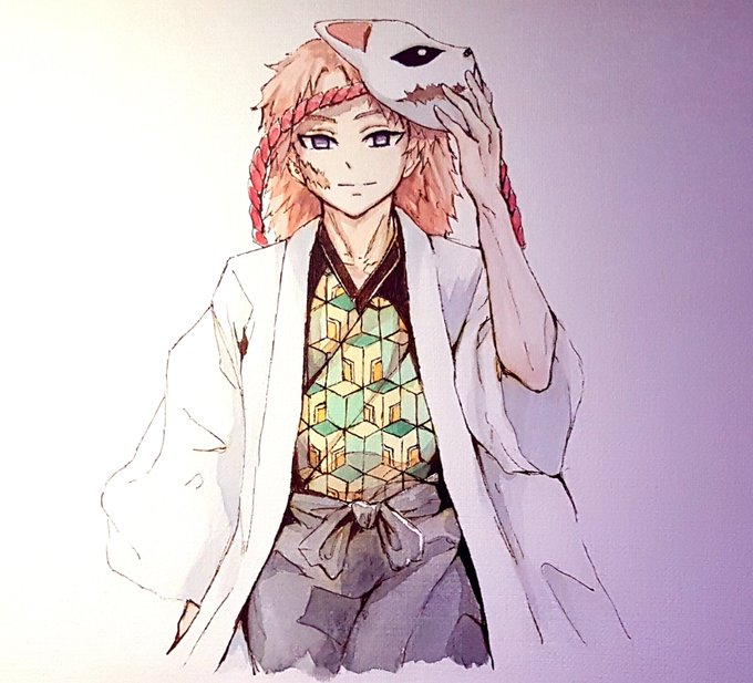 Riri🌱さんがTwitterに投稿した錆兎(鬼滅の刃)のイラスト。