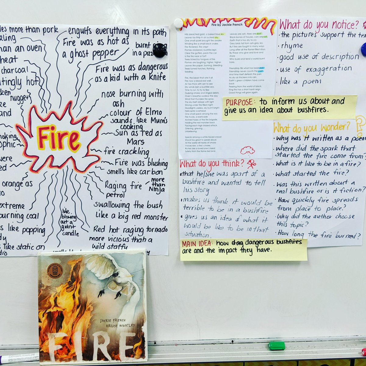 Using the #thinkingroutine See Think Wonder to help Yr 5 unpack the text Fire by @jackie_french_ as part of our inquiry into Bushfire Hazards. This was a perfect provocation to spark curiosity and provoke wonderings. It was also smokey in our area today which increased curiosity.