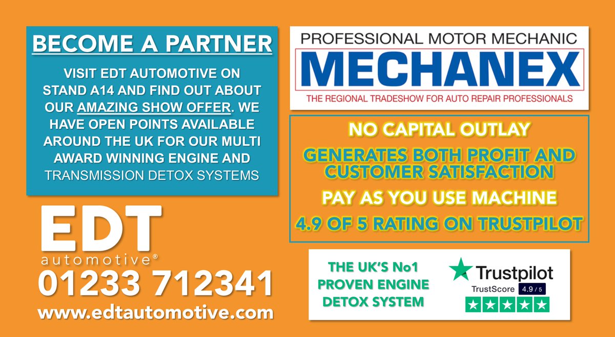 EDTAutomotive's tweet image. With less than 2 weeks to go until Mechanex at Sandown, have you booked your tickets??
If not, you could be missing out on a great offer to have the UK's proven No1 Engine Detox System.

@EDTAutomotive on Stand A14

#mechanex #showoffer #motoring #garages
