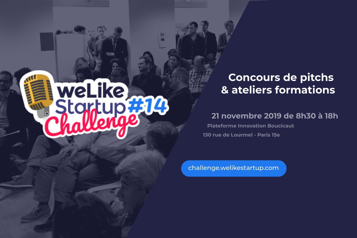 [#startupevent📅]
Avez-vous réservé votre journée du 21/11 ? 
60 #startups innovantes🚀, 60 #BusinessAngels <a href="/investessor/">Investessor</a> 💸 réunis le temps d'un #concours de #pitch + une session de #networking.
Faites décoller votre #projet !
challenge.welikestartup.com
