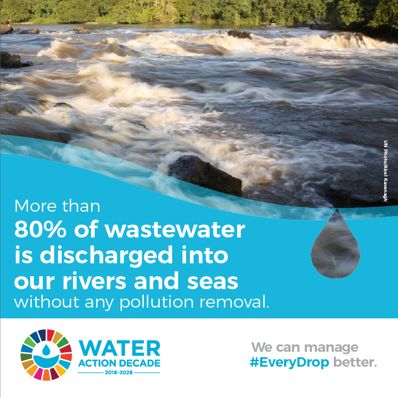 +80% of the wastewater generated by society flows back into the environment without being treated or reused. 

Better management of #EveryDrop of water today will help us tomorrow. Learn more: wateractiondecade.org 💧