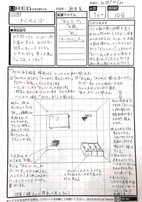 【#1日1アレグ 7日目 】  目を開けると、ロッカー、机、木箱が見える。出口のない部屋の中にいるようだ。なぜか妙な焦りを覚えた。さあ、どうする?  【#脱出ゲーム】  #ゲムマ2019秋 #ゲムマ #ゲームマーケット #UREG #装いの魔王城 #TRPG