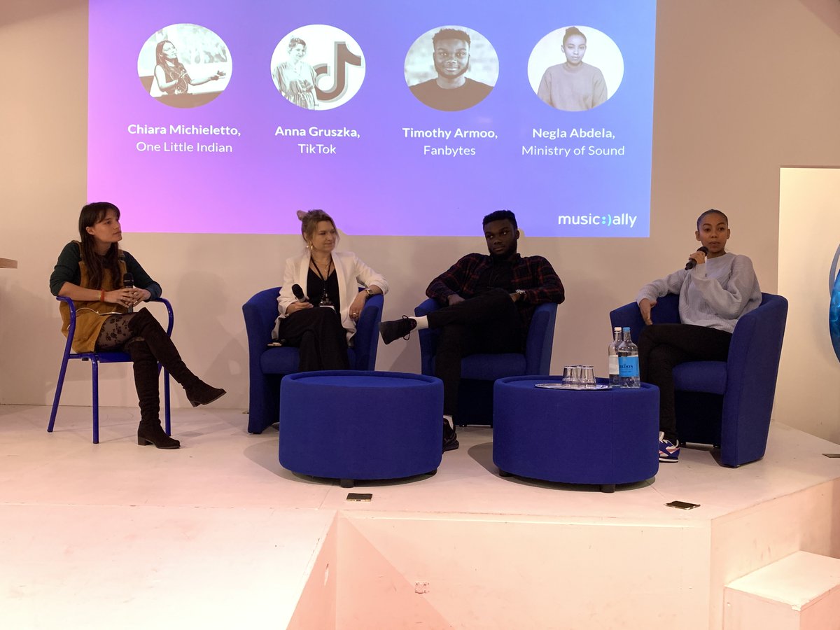 MusicAlly's tweet photo. Now it’s time for our #SandboxSummit panel on #TikTok and music with TikTok’s Anna Gruszka, Fanbytes’ Timothy Armoo and Ministry of Sound’s Negla Abdela, moderated by One Little Indian’s Chiara Michieletto https://t.co/o0IFIYIbmi
