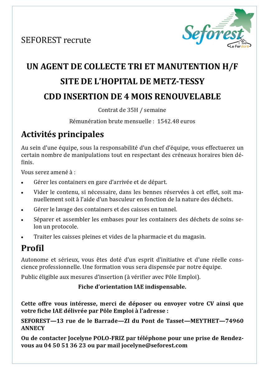 Seforest On Twitter Vous Etes Eligible A Un Emploi Dans Une Entreprise D Insertion Par L Activite Economique Se Renseigner Aupres De Pole Emploi Seforest Recherche Un Agent De Collecte Tri Et Manutention Pour