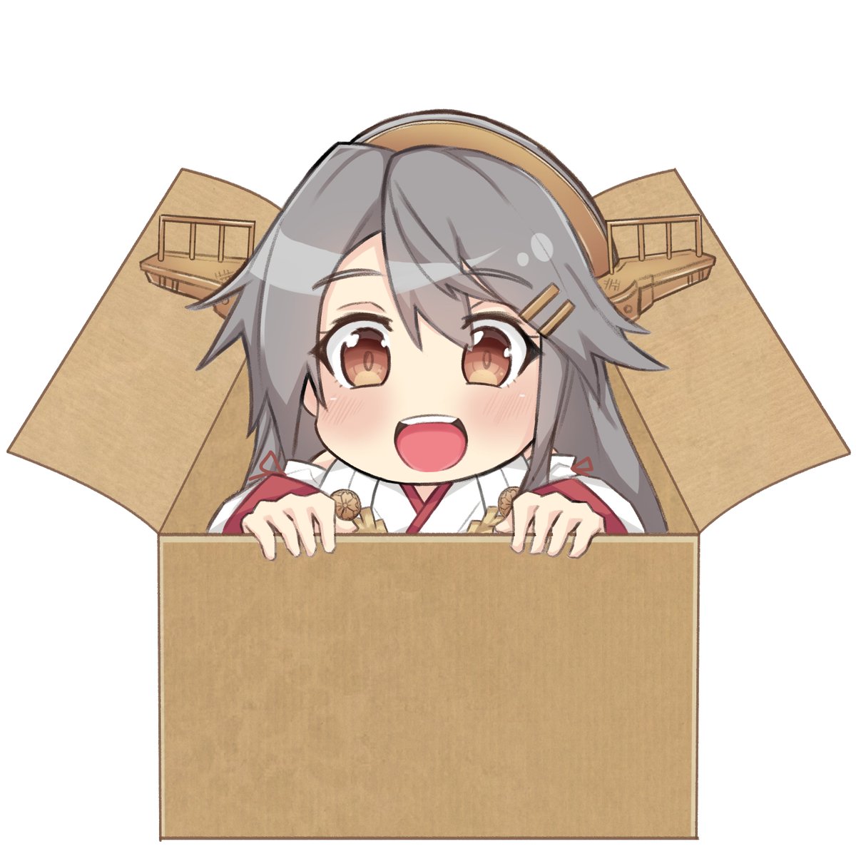 haruna (kancolle) 1girl solo in box long hair in container box open mouth  illustration images