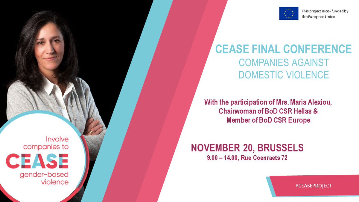 📢 “Taking action against domestic violence [...]. We can together change what needs to be changed. We can together create a better society for all.” 📢 Come and meet Maria Alexiou on November 20 for CEASE Final conference! ℹ️ cease-project.eu