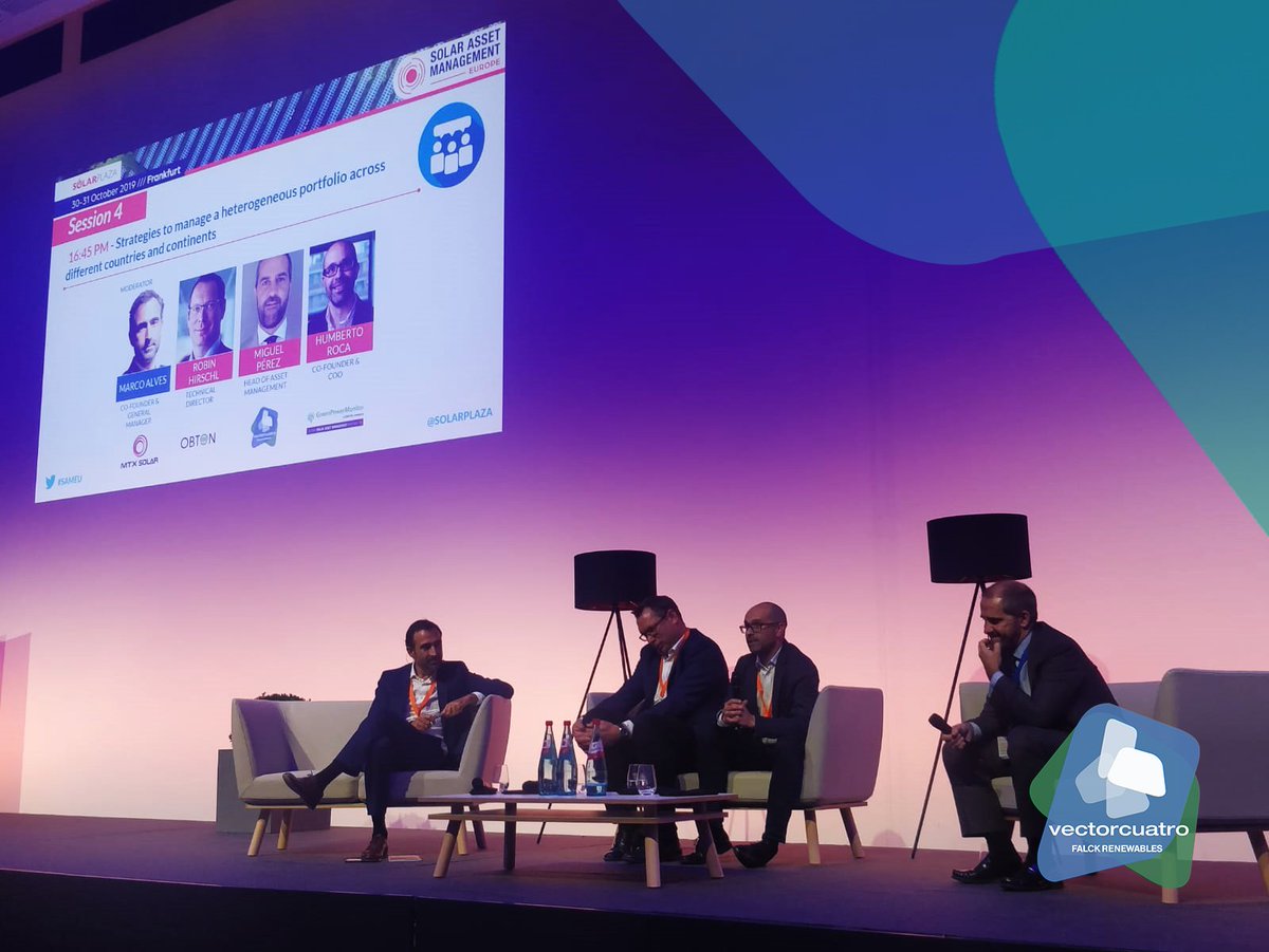 vectorenewables's tweet photo. Time for the Session 4 at #SAMEurope @solarplaza . Miguel Perez, VC Global Head of Asset Management, participates as speaker in the panel "Strategies to manage a heterogeneous portfolio across different countries and continents". #renewableenergy #vectorcuatro #SAMEurope2019 https://t.co/ZG4dJ4DhFh