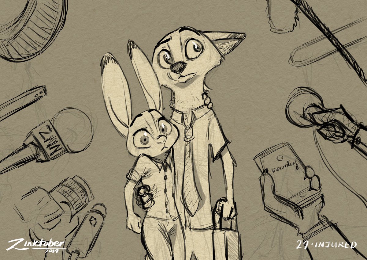QalcoveArt's tweet photo. #Zinktober / #Inktober2019 - Day 29: Injured - I can’t imagine the press didn’t show up to the Nat. History Musuem after a train literally hit another one and fell on it’s side in broad daylight XD. 

2 days left! #Disney #Zootopia https://t.co/E9YqgC5dfk