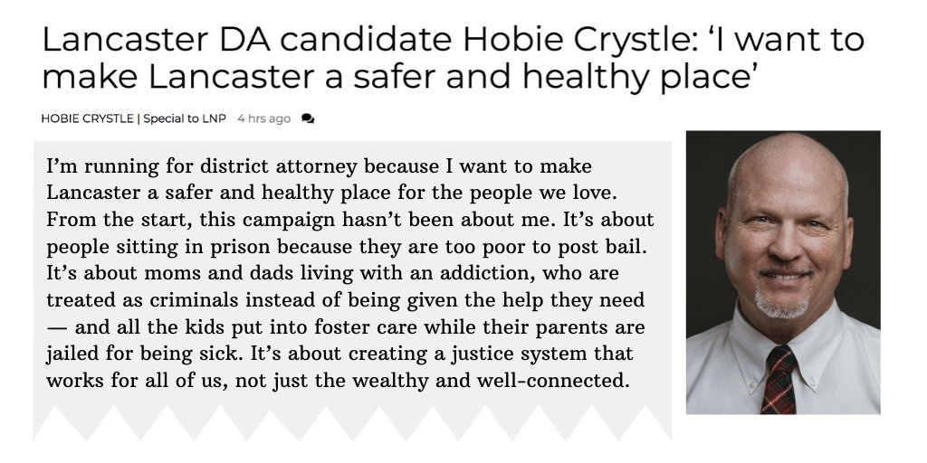 lancstandsup's tweet photo. .@HobieForDA's message is clear: Our justice system doesn’t work for all of us. And it’s up to us to change that. In a race this groundbreaking, it’s going to come down to the wire on election night. Make sure you have a plan to vote on Nov 5. Read here: https://t.co/uHYBFobbPo https://t.co/568WER9R3N