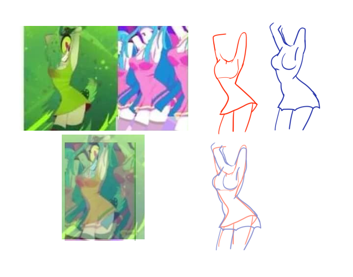 Here's the "traced proof" and right now i can debunk that. I traced Vivzie's Version of the Me!Me!Me dance, then the original and would you look at that, its different. It's copied, Not traced. Many artists copy this dance to make their own version. why is this now a problem?