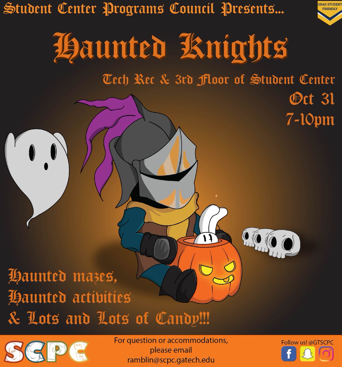 GTSCPC's tweet photo. Haunted Knights is tomorrow night! Don't forget to stop by the Student Center for a ton of spooky activities!!! https://t.co/I0uk7lYqt8