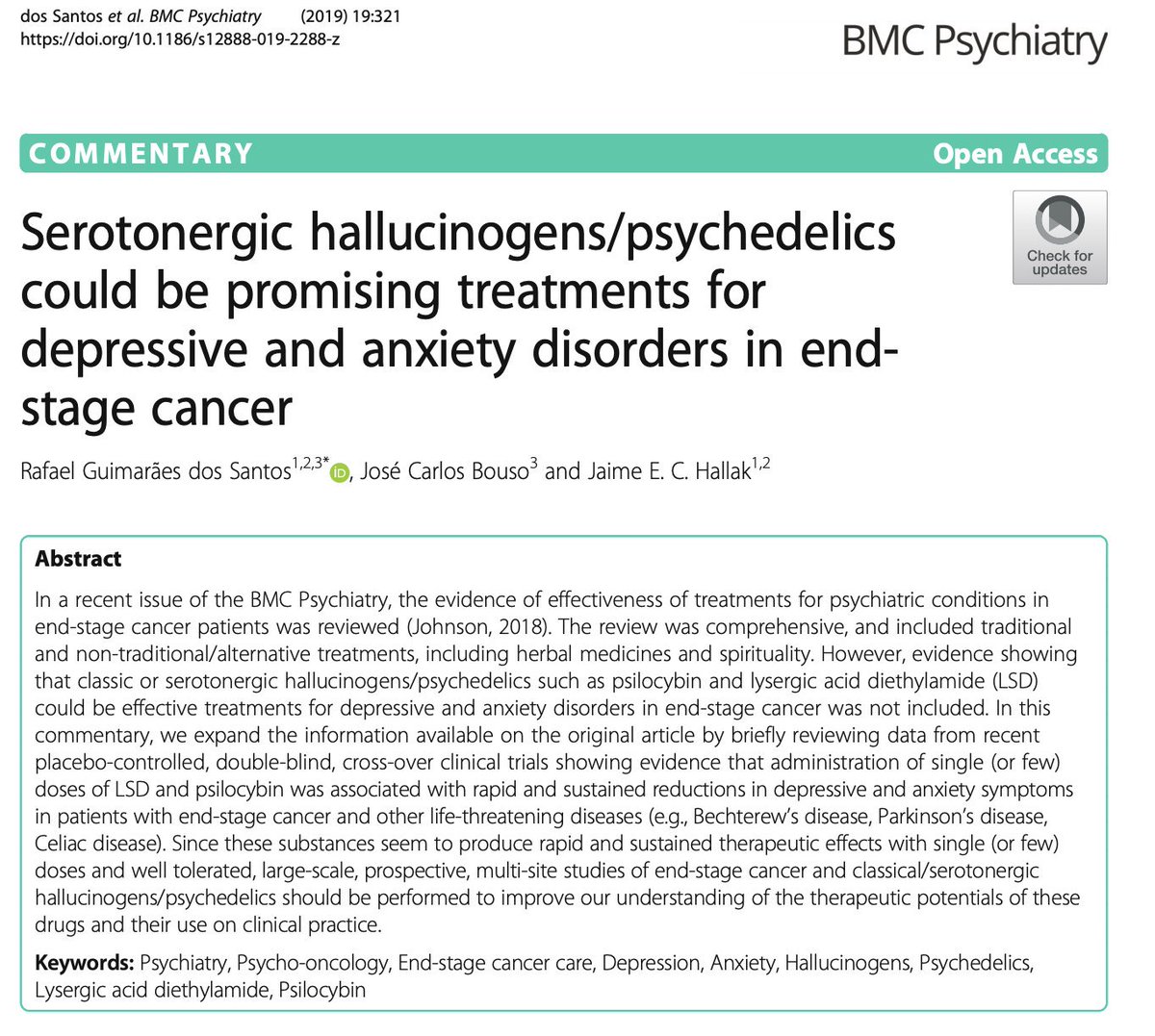 Enth4Ath's tweet photo. Serotonergic hallucinogens/#psychedelics
could be promising treatments for
#depression and #anxiety disorders in endstage #cancer https://t.co/onK8tETUKt https://t.co/3croxCyPfh
