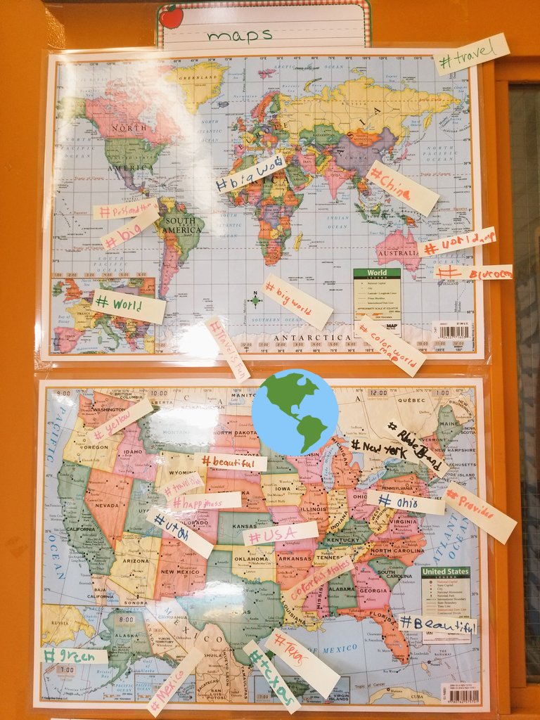 Thaylotus's tweet photo. @pvdschools @asf_school @Thaylotus ELC students practicing language with a background building strategy called Hanging Hashtags.
#hanginghashtags #ellevations #ell #ellstrategies #maps #whydoleaveschangecolor #raz #readingatoz #buildbackground #TeachingIdeas #inspiredtoinspire https://t.co/1GizodWysl