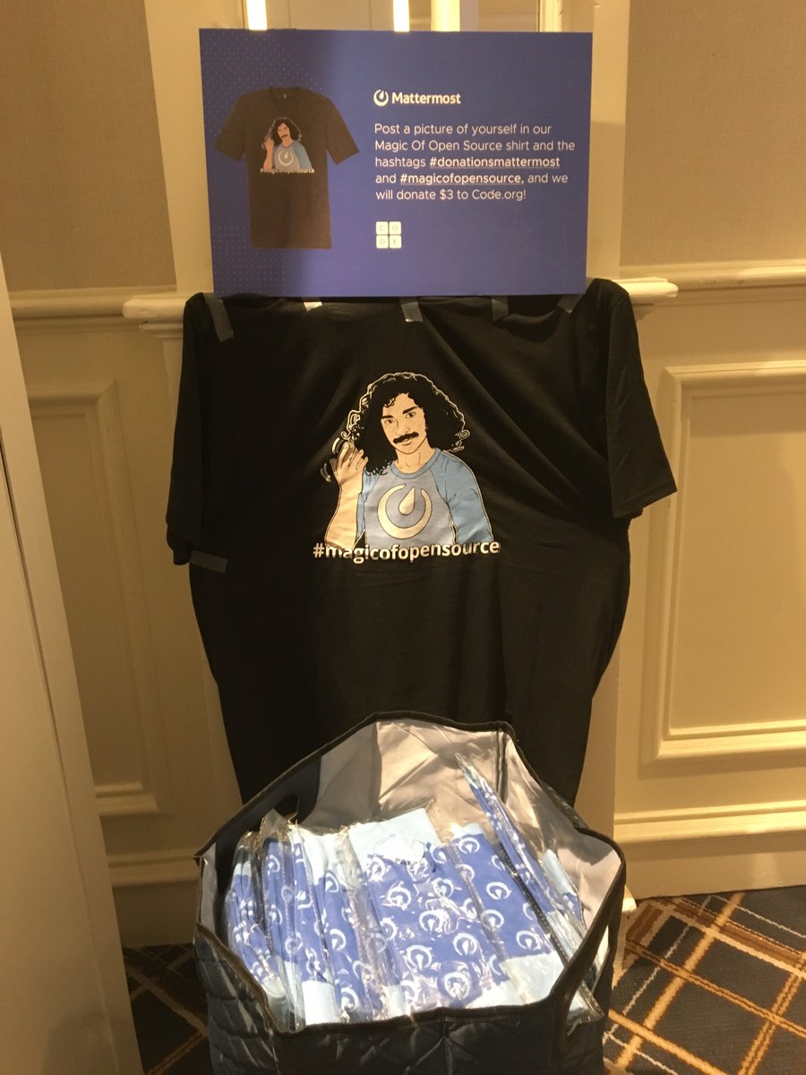 Mattermost's tweet photo. #AtlassianOpen Last Day to post a picture of yourself in our Magic Of Open Source shirt with the hashtags #donationsmattermost and #magicofopensource π We are donating $3 for every post to https://t.co/IFy1oXPWls! https://t.co/pYEMqo7Ifk