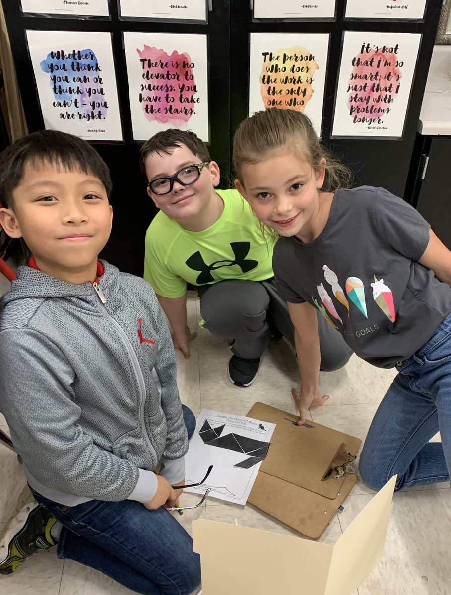MindMotiv8ing's tweet photo. 4th graders completing a Halloween Escape room. Figuring out how to make a cat with tangrams was quite challenging. Loved seeing their designs. Activity from #melissasteachingmall @GCSSK12 @GCSS_CAA https://t.co/yiaK5ervHV