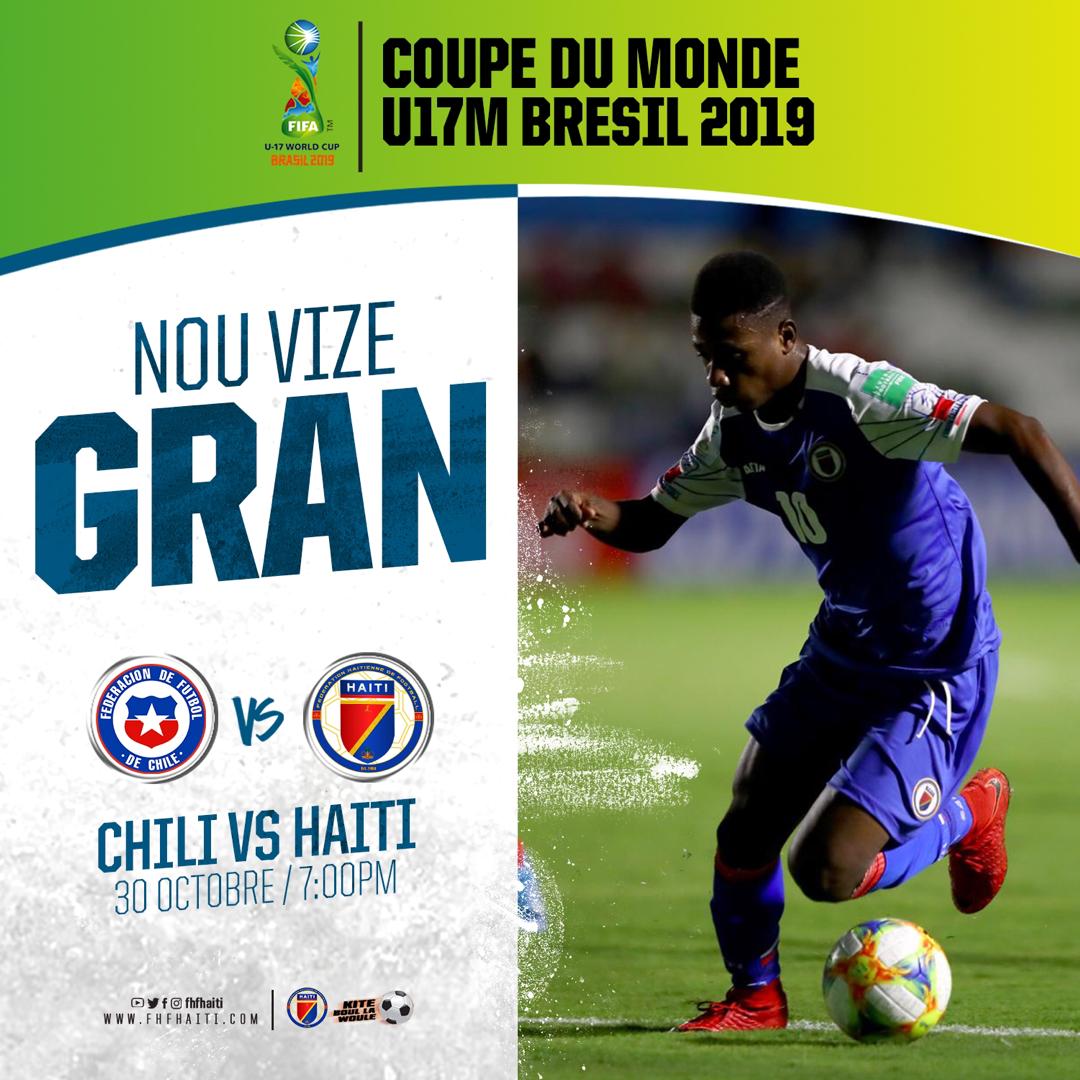 fhfhaiti's tweet photo. Rete Fokis sou Match KOUPDIMOND HAITI-CHILI a jodia #yonGwoMatch #7HPM✅ #NouVizeGran⚽ #NouVizeLwen
#PeyiaToujouNanBOUL💥 #CoupeduMondeU17M🏆 #Bresil2019 #FHF2019 #AYITIsoutoutTEREN💥 #TiMesyeyoRèd #RantreNanFoutbòlla #KiteBoullaWoule⚽🇭🇹 https://t.co/cDgMz4G0Wy