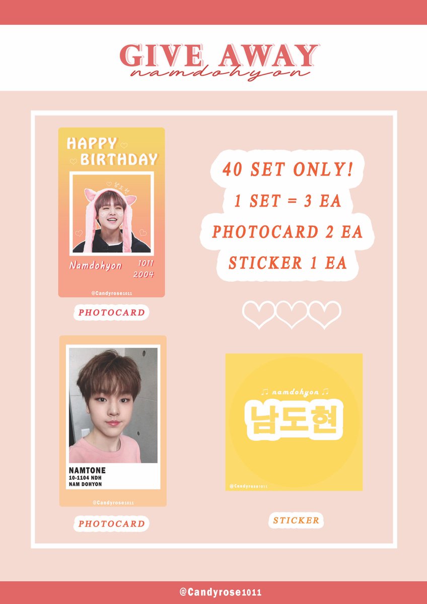Candyrose1011's tweet photo. ✨ 𝐩𝐥𝐬 𝐫𝐭 ✨
─  give away for dohyon birthday 

🍩 40 set ( 1 set / 1 person )
🍩 รอบไปร ( ค่าส่ง 25 บาท ) &amp; นัดรับขอนแก่น ( แจ้งวันและสถานที่ภายหลัง )

📌 ลงฟอร์มวันที่ 1/11 เวลา 20.00 น.
💌 แลก DM คับ! 

#Candyrosegiveaway 🍭🌹
#NAMDOHYON #남도현  
#HAPPY_DOHYON_DAY https://t.co/ACoGltljzk