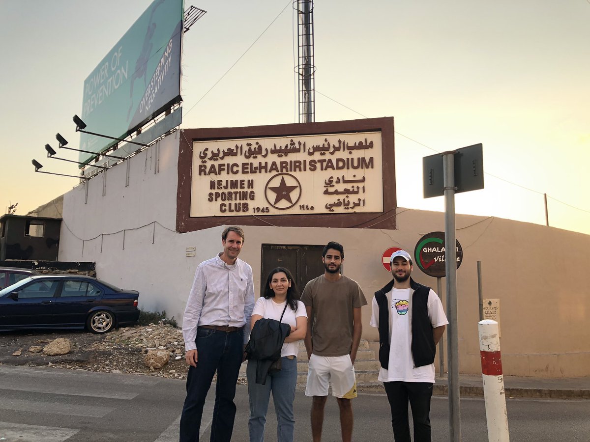 Danyel_Reiche's tweet photo. In light of @ProtestsLebanon, exploring with some of my #PSPA288 students today the @AUB_Lebanon neighborhood, discussing the privatization of public space & politicization of Lebanese sports. https://t.co/cEIdZV78Ho