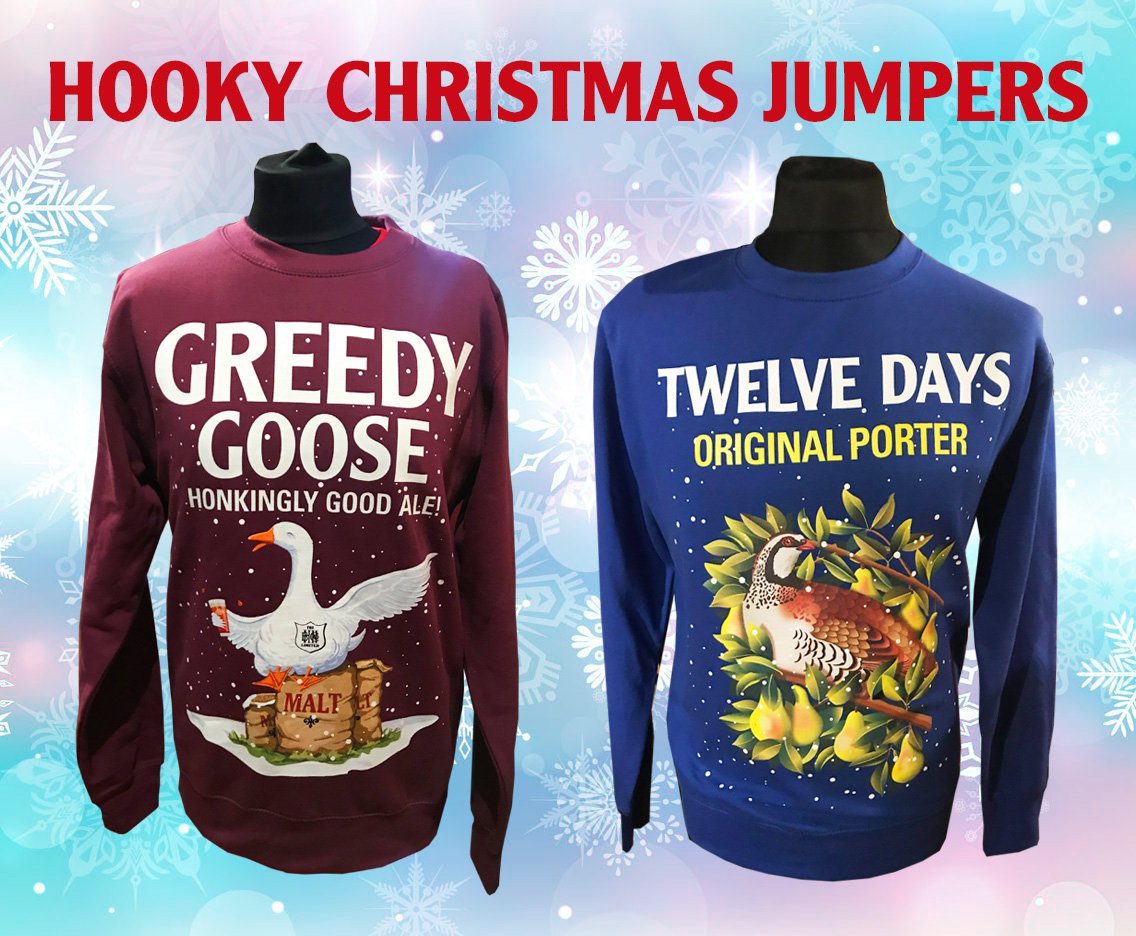 HookyBrewery's tweet photo. Haven't got a Christmas jumper yet? 
Don't worry, we've got you covered. Get your hands on one of our brand new festive jumpers now from our brewery shop or online: https://t.co/1FxON56Fh5
https://t.co/m6xJsLbHjG https://t.co/dNgs2ZN7ab